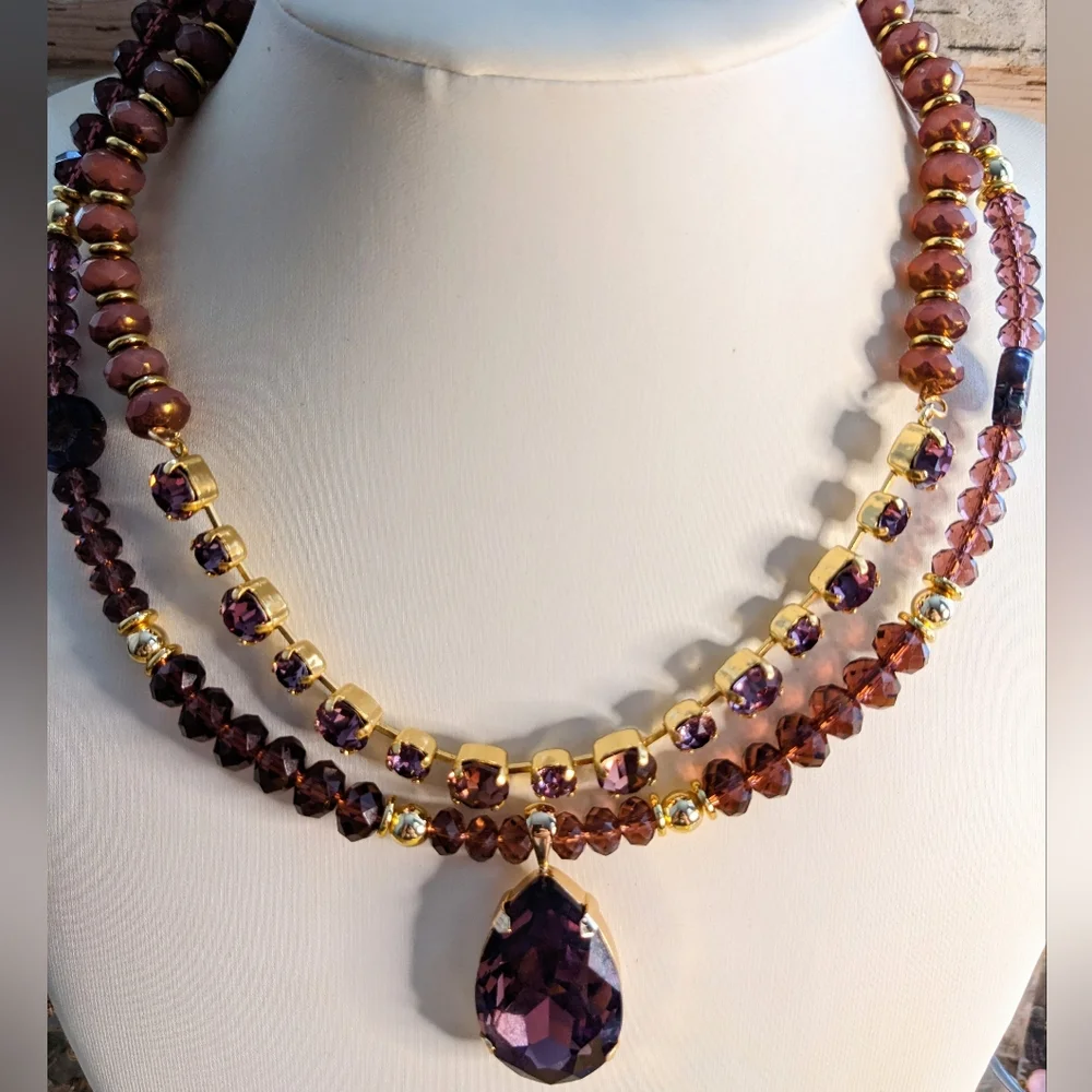 Purple Amethyst Crystal Two Strand Bead Necklace